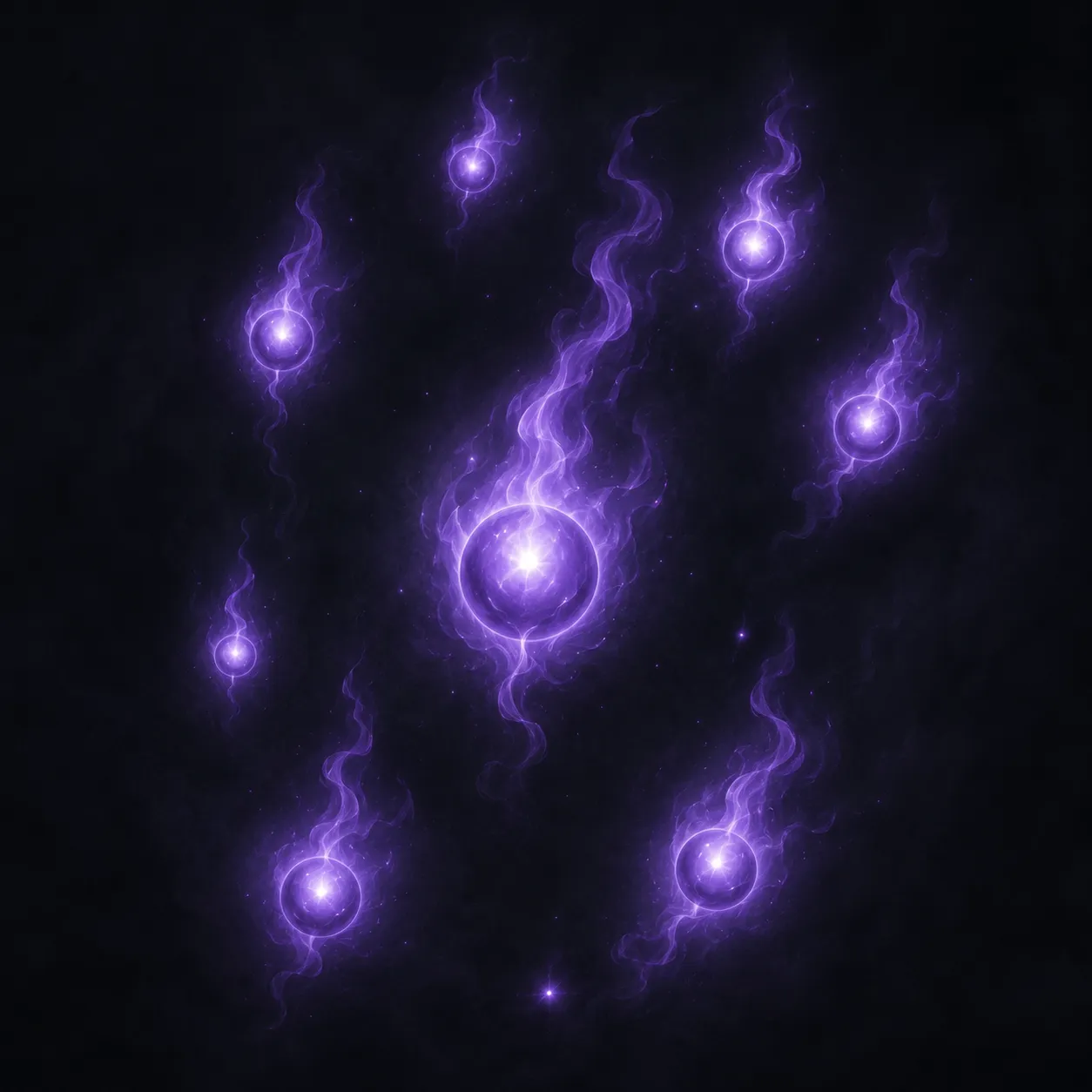 Violette Ahnenlichter als schwebende Lichtfragmente des Ahnenwolfs